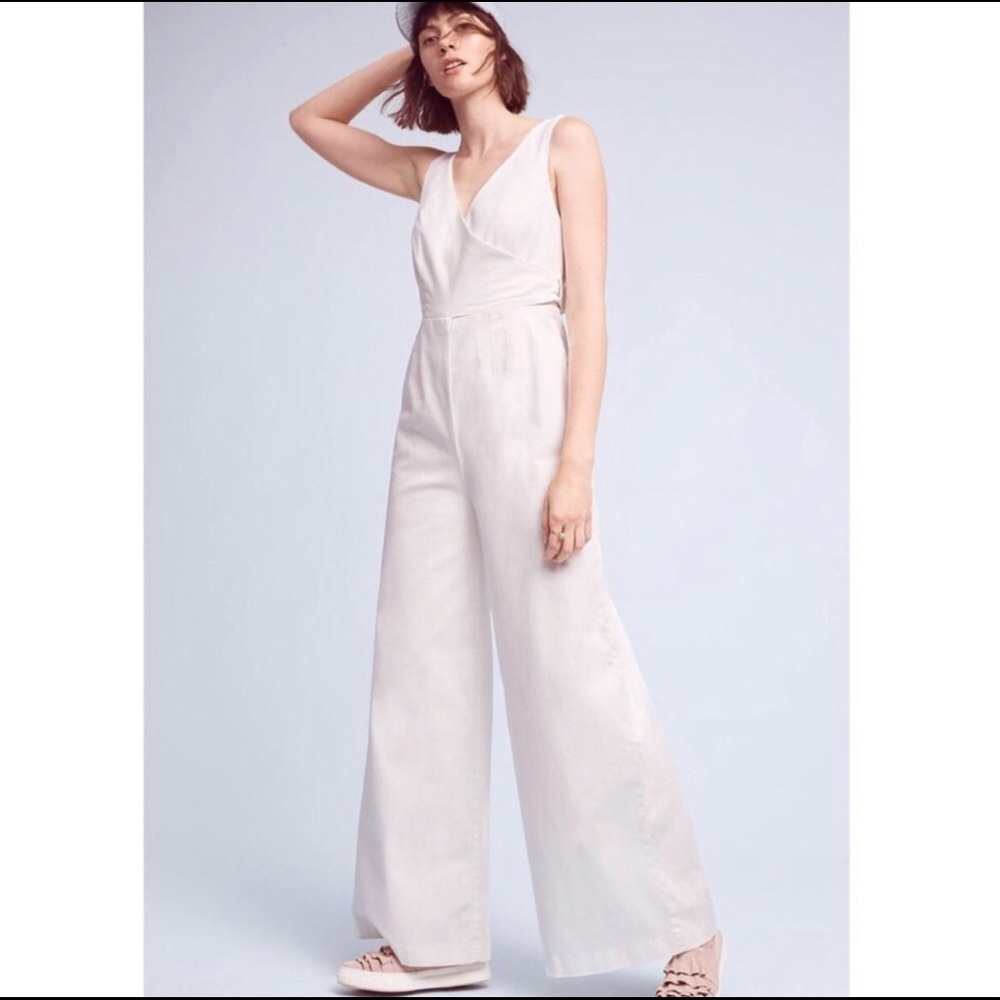 Anthropologie White Chino Jumpsuit